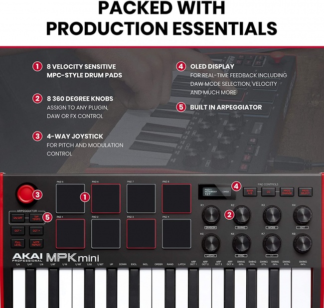 AKAI Professional MPK Mini MK3 - 25 Key USB MIDI Keyboard Controller
