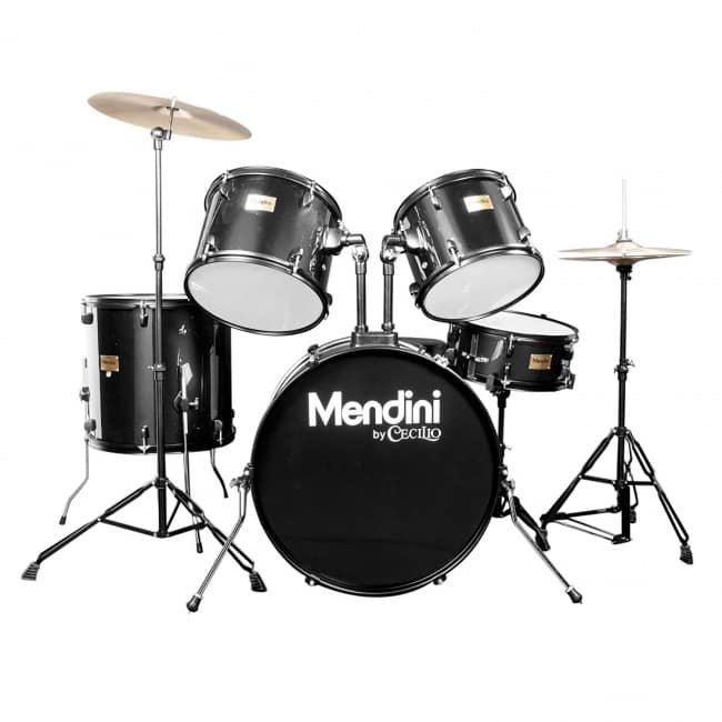 Mendini by Cecilio Complete Full Size 5-Piece Adult Drum Set with Cymbals, Pedal, Throne, and Drumsticks, Metallic Black, MDS80-BK