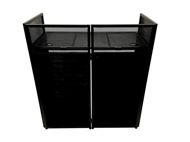 DJ Event Facade White:Black Scrim Metal Frame Booth + 20 x 40 Flat Table Top. Combo Deal! Includes White Laptop:Controller Stand!
