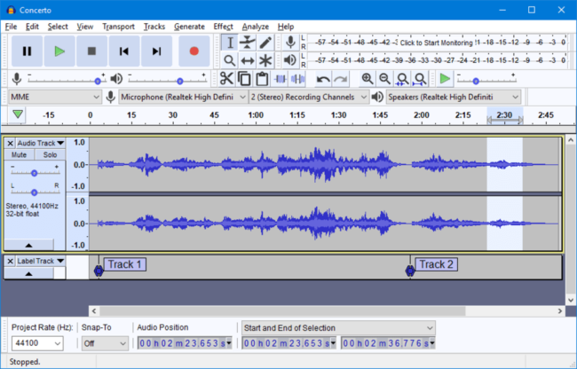 Audacity free music production software