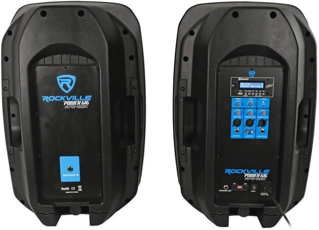 Rockville Dual 15 Powered Bluetooth +Mic+Speaker Stands+Cables, Version 2 (RPG152K V2) backside