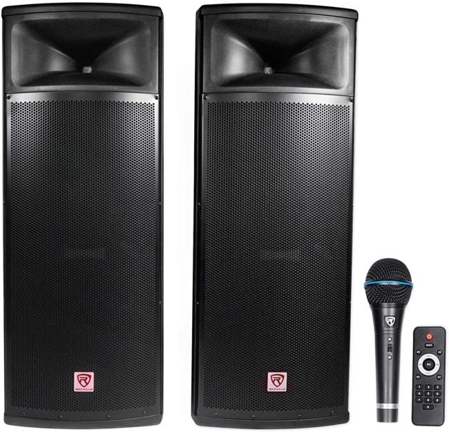 Rockville Pair Dual 15 2000w Powered DJ Speaker System w:Bluetooth+Mic, (RPG225K) package