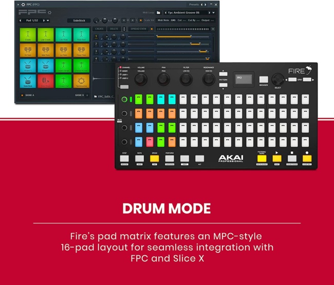 Akai Professional Fire | Performance Controller for FL Studio With Plug-And-Play USB Connectivity drum mode
