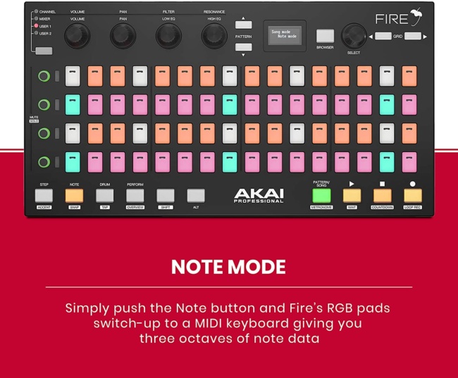 Akai Professional Fire | Performance Controller for FL Studio With Plug-And-Play USB Connectivity note mode
