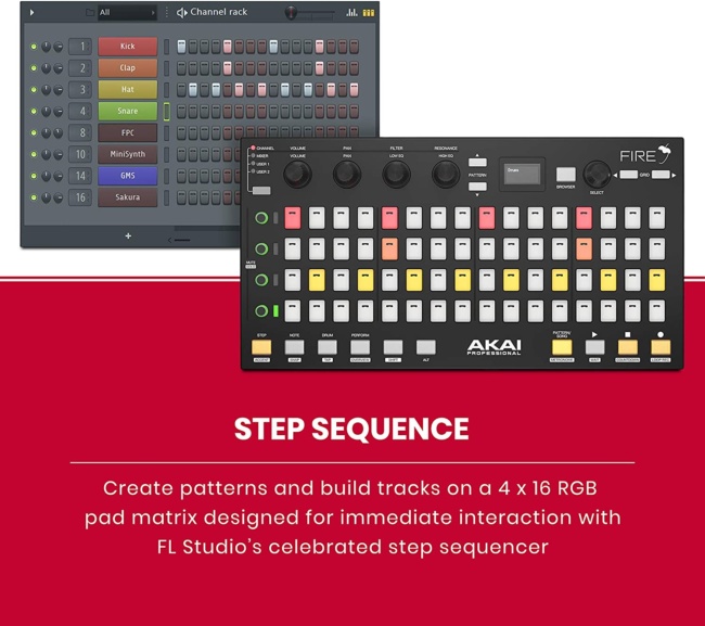 Akai Professional Fire | Performance Controller for FL Studio With Plug-And-Play USB Connectivity step sequence