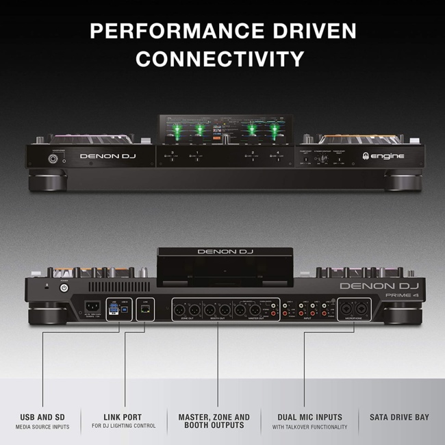 Denon DJ PRIME 4 | 4 Deck Standalone Smart DJ Console : Serato DJ Controller front and back side
