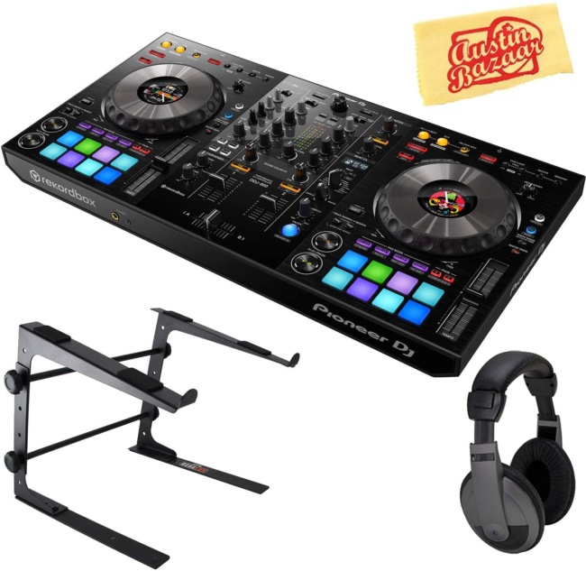 Pioneer DDJ-800 2-Channel Portable DJ Controller for Rekordbox DJ Bundle with Stand, Headphones, and Austin Bazaar Polishing Cloth