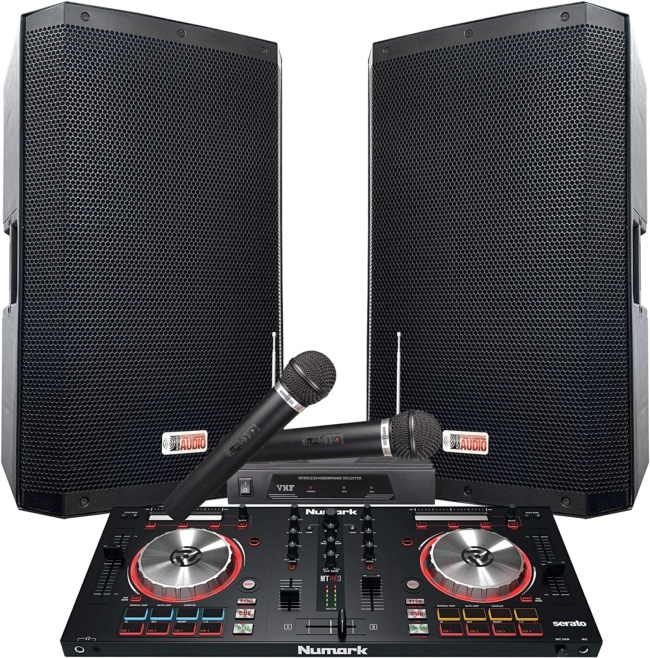The Serato DJ System 4000 WATTS! - 15 ZX-15P Powered Speakers. Numark Mixtrack Pro3 includes Serato DJ Software