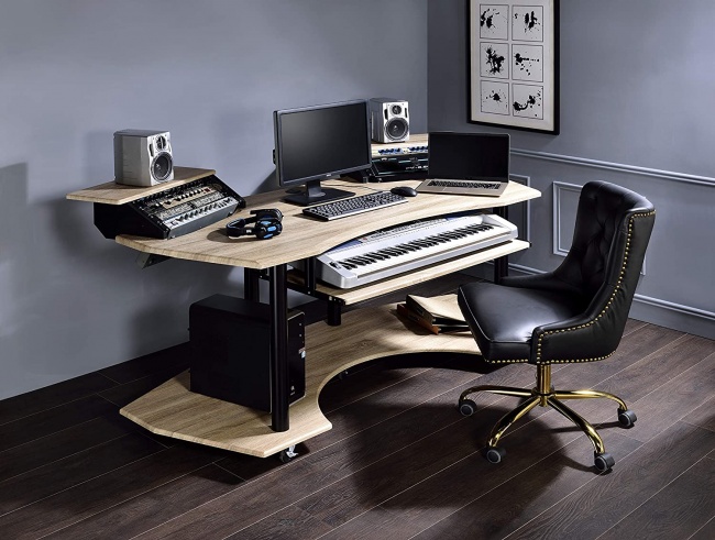 Acme Furniture Eleazar Music Recording Studio Desk full setup