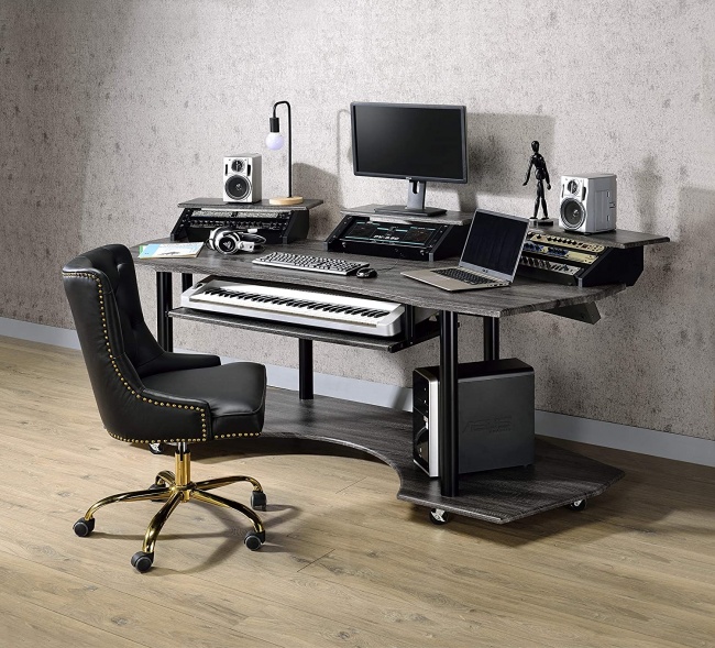 Acme Furniture Eleazar Music Recording Studio Desk setup full