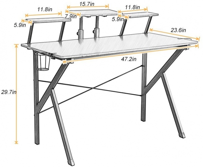 DlandHome Gaming Desk 47 inches w:Adjustable Display Speaker Stand and Headphone Gamepad Holder Multifunction Computer Desk dimensions