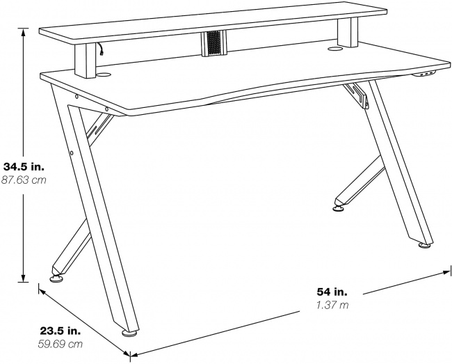 OSP Home Furnishings Area51 Battlestation LED Lit Gaming Desk dimensions