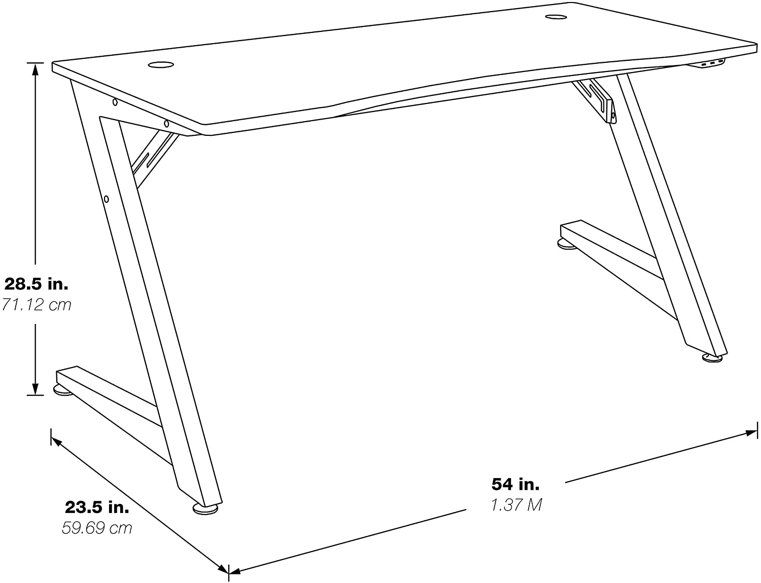 OSP Home Furnishings Beta Battlestation LED Lit Studio Desk dimensions