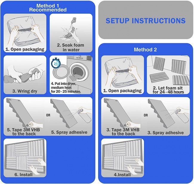 Acoustic Foam Panels, 2 X 12 X 12 Acoustic Foam Sound Absorption setup instructions