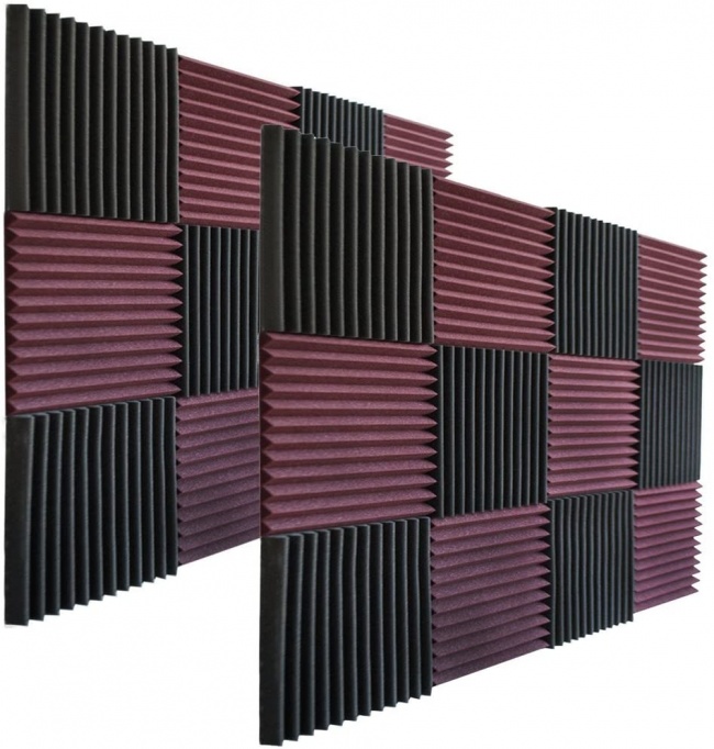 Foamily 12 Pack- All Burgundy Acoustic Panels Studio Foam Wedges 1 X 12 X 12 charcoal