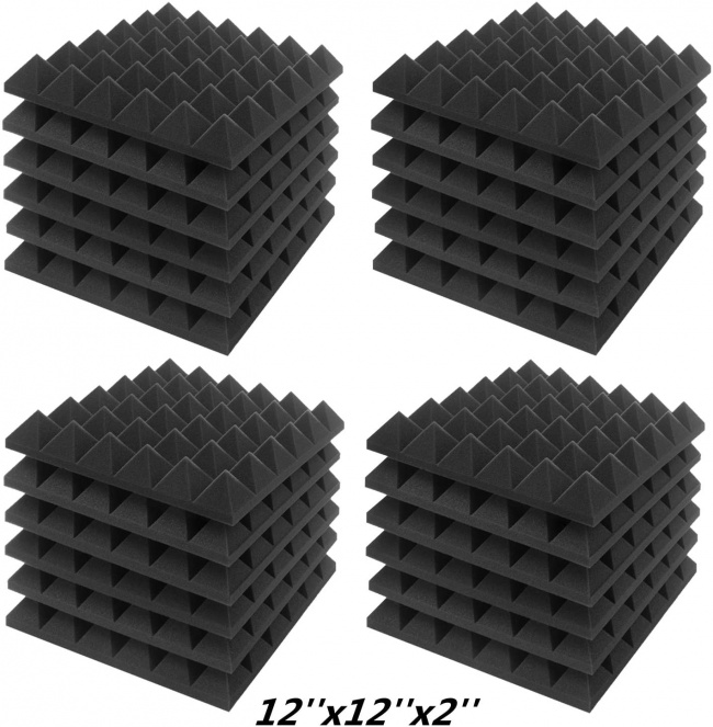 JBER Acoustic Sound Foam Panels, 24 Pack 2 X 12 X 12 Charcoal Soundproofing Treatment Studio BLACK