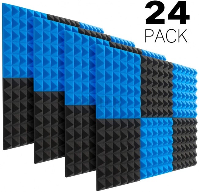 JBER Acoustic Sound Foam Panels, 24 Pack 2 X 12 X 12 Charcoal Soundproofing Treatment Studio BLUE PACK