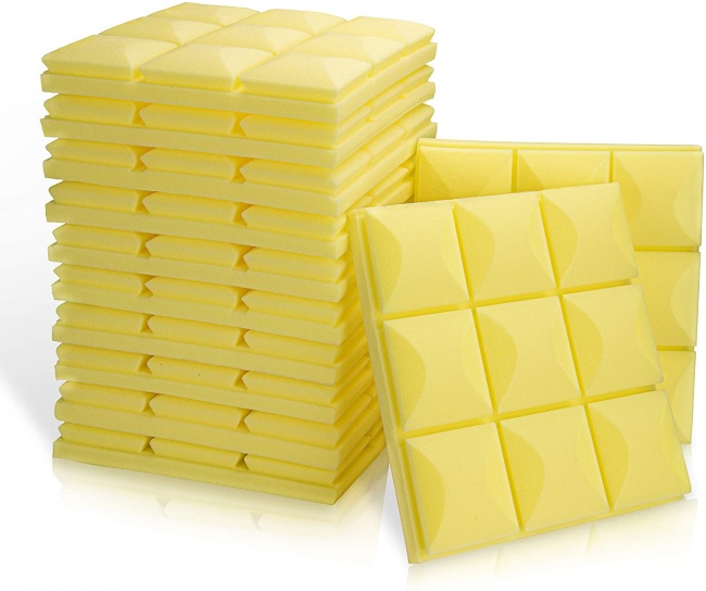 acoustic Foam Panels, 2 X 12 X 12 Mushroom Studio Wedge Tiles yellow