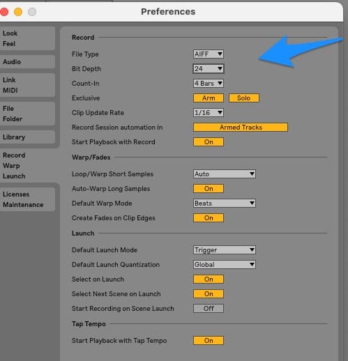 Ableton libe audio format and bit depth