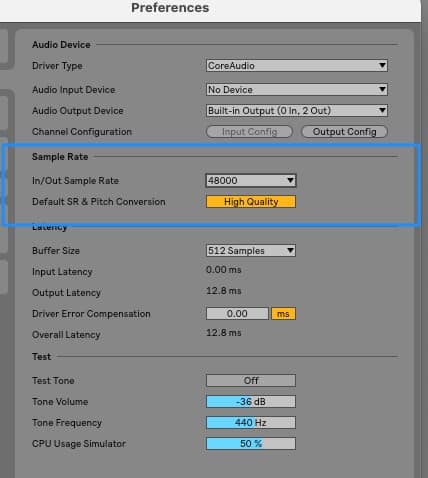 Ableton live sample rate